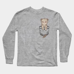 Pocket Cute Scottish Fold Long Sleeve T-Shirt